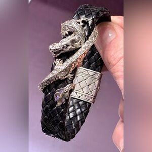 Authentic John Hardy Sterling Silver Dragon Leather Bracelet 8” 925